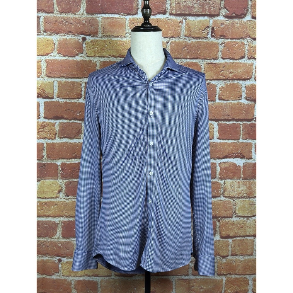 Mizzen+Main Blue Check Spinnaker Trim Fit No Iron Long Sleeve Shirt Men's Size M